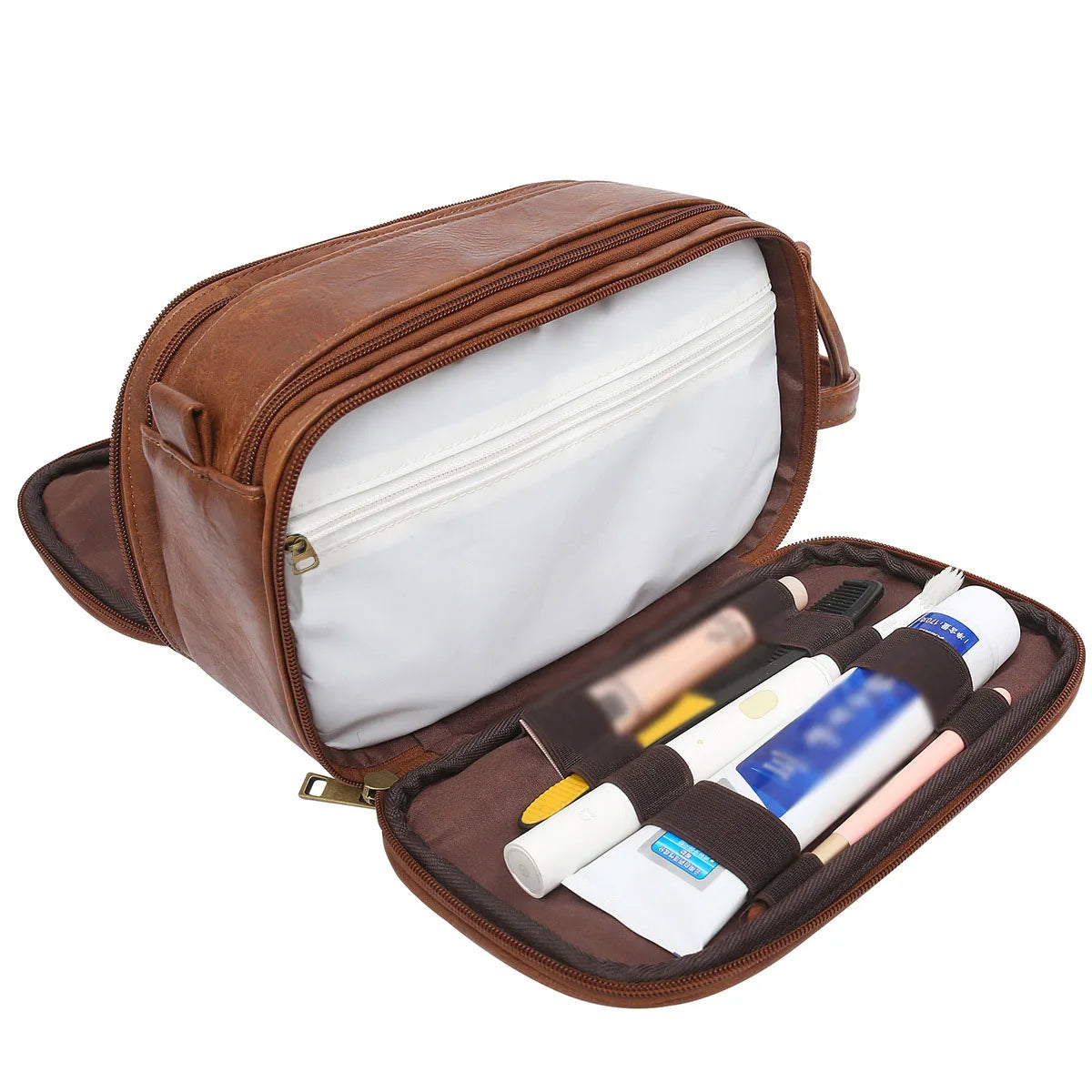 1Pc Travel Toiletry Bag for Men,Large Shaving Dopp Kit Water-resistant Bathroom Toiletries Organizer PU Leather Cosmetic Bags