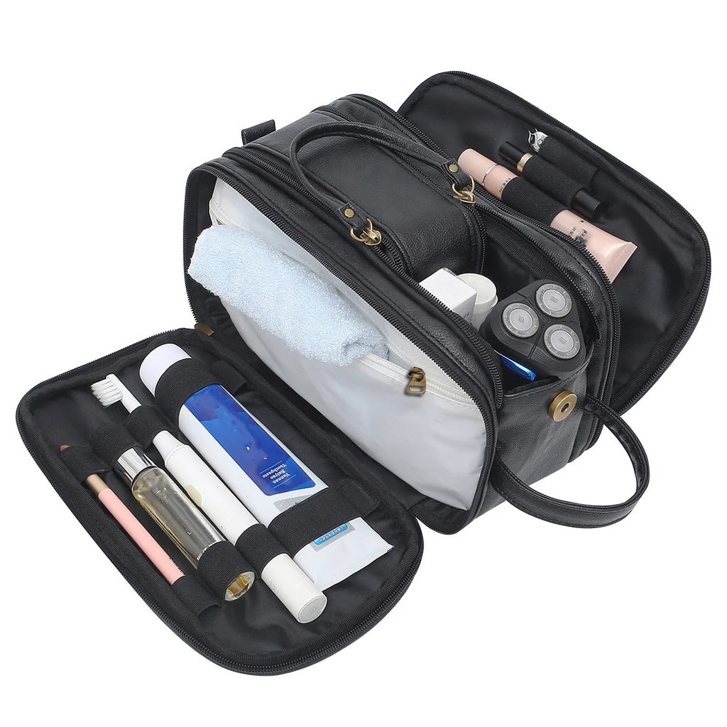 1Pc Travel Toiletry Bag for Men,Large Shaving Dopp Kit Water-resistant Bathroom Toiletries Organizer PU Leather Cosmetic Bags