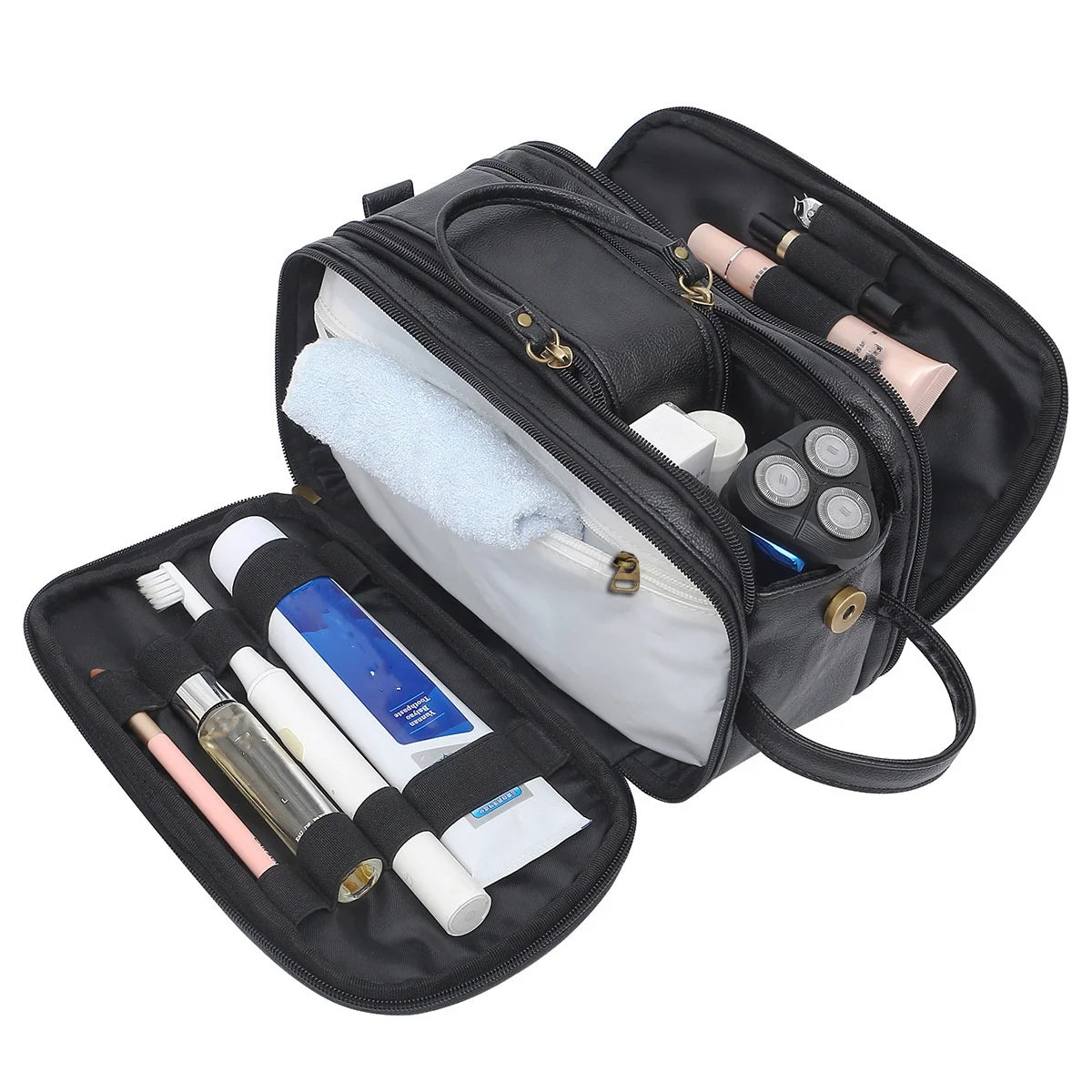 1Pc Travel Toiletry Bag for Men,Large Shaving Dopp Kit Water-resistant Bathroom Toiletries Organizer PU Leather Cosmetic Bags