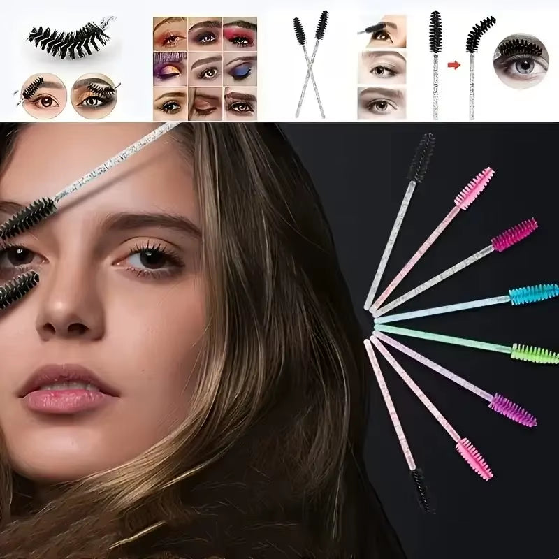 50Pcs Multifunctional Color Eyelash Comb Makeup Brush Eyebrow Comb Dual-Purpose Spiral Brush Grafted Eyelashes Beauty Tools