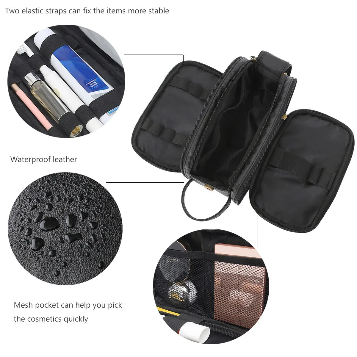 1Pc Travel Toiletry Bag for Men,Large Shaving Dopp Kit Water-resistant Bathroom Toiletries Organizer PU Leather Cosmetic Bags