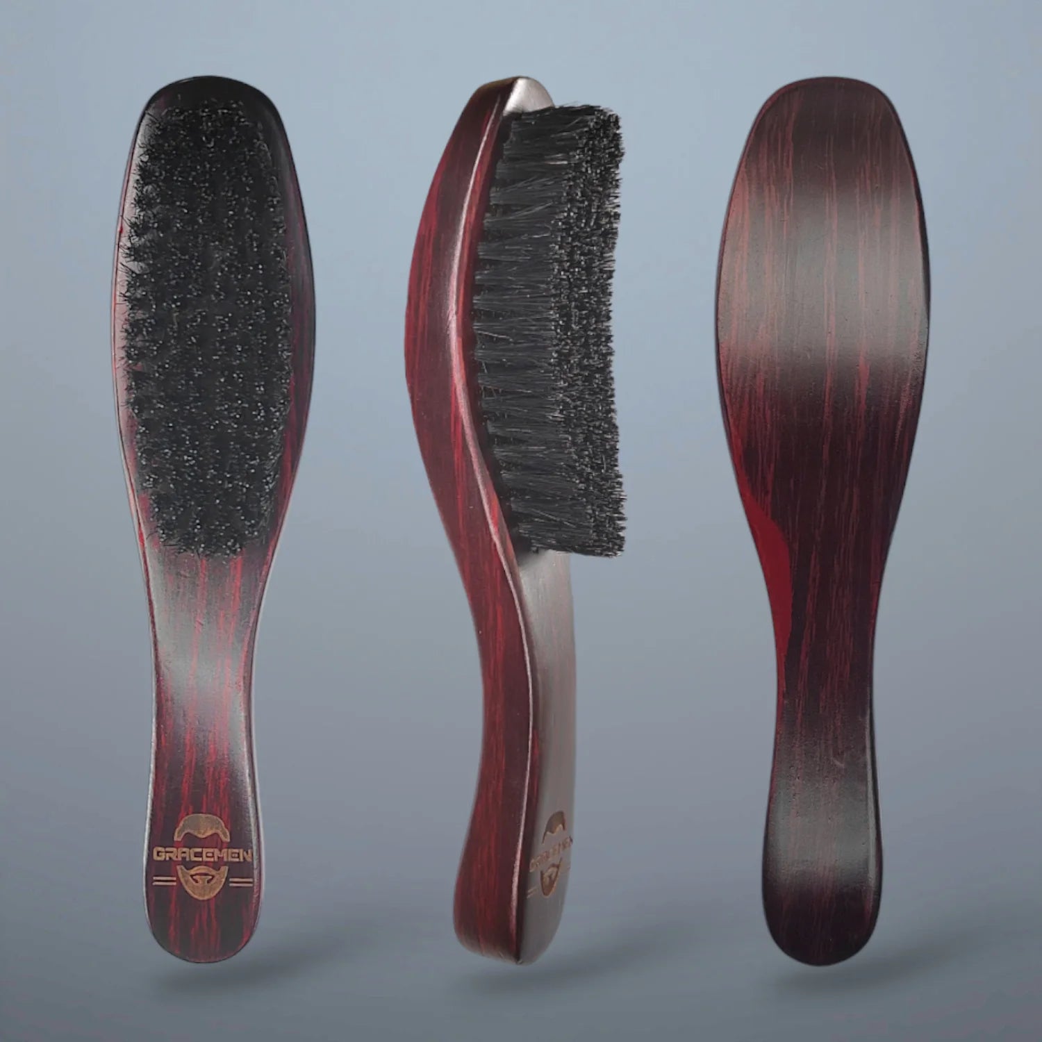 Gracemen 360 Wave Brush Curved Wooden Handle Hair Beard Brush Medium Stiffness Nylon + Boar Bristles for Men