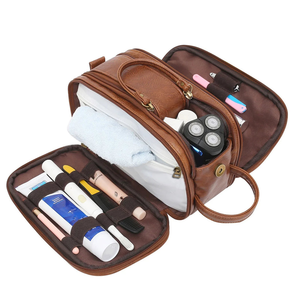 1Pc Travel Toiletry Bag for Men,Large Shaving Dopp Kit Water-resistant Bathroom Toiletries Organizer PU Leather Cosmetic Bags