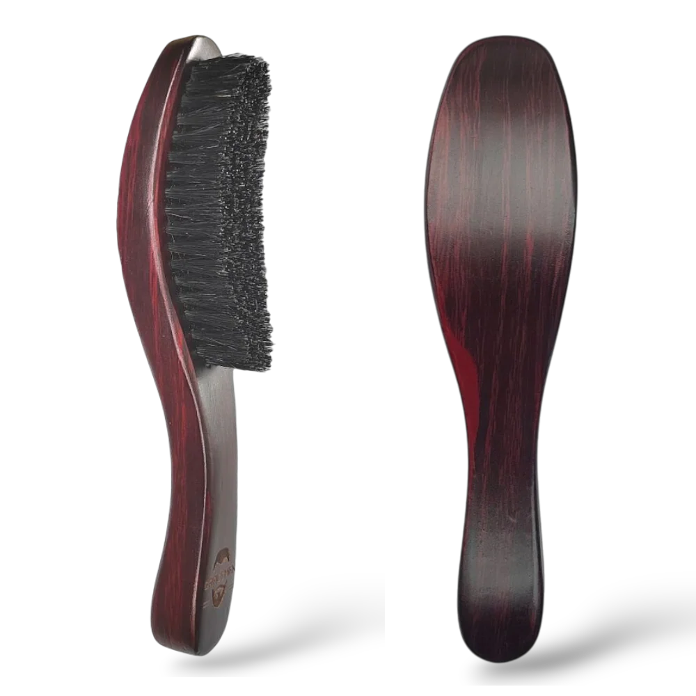 Gracemen 360 Wave Brush Curved Wooden Handle Hair Beard Brush Medium Stiffness Nylon + Boar Bristles for Men