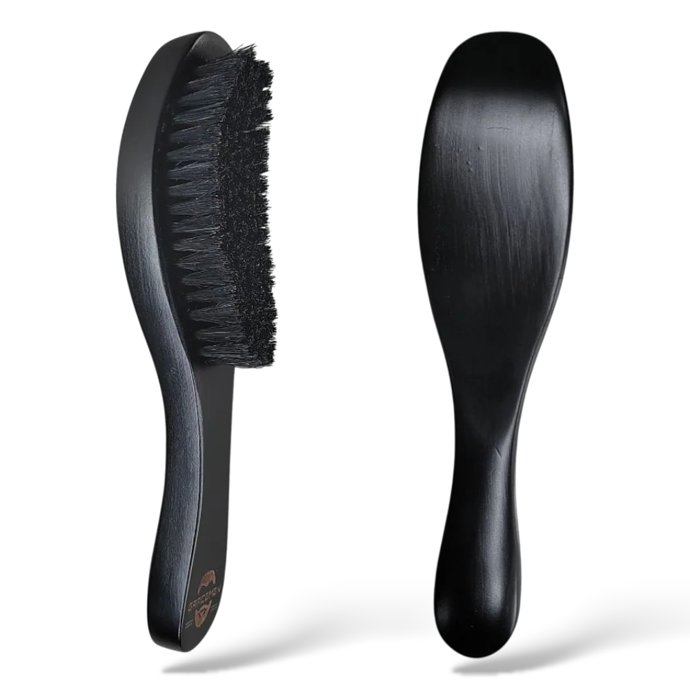 Gracemen 360 Wave Brush Curved Wooden Handle Hair Beard Brush Medium Stiffness Nylon + Boar Bristles for Men