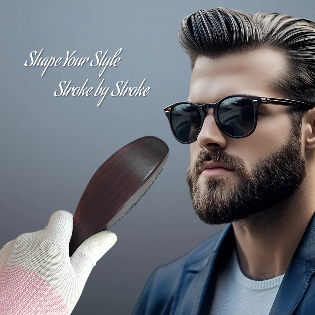 Gracemen 360 Wave Brush Curved Wooden Handle Hair Beard Brush Medium Stiffness Nylon + Boar Bristles for Men