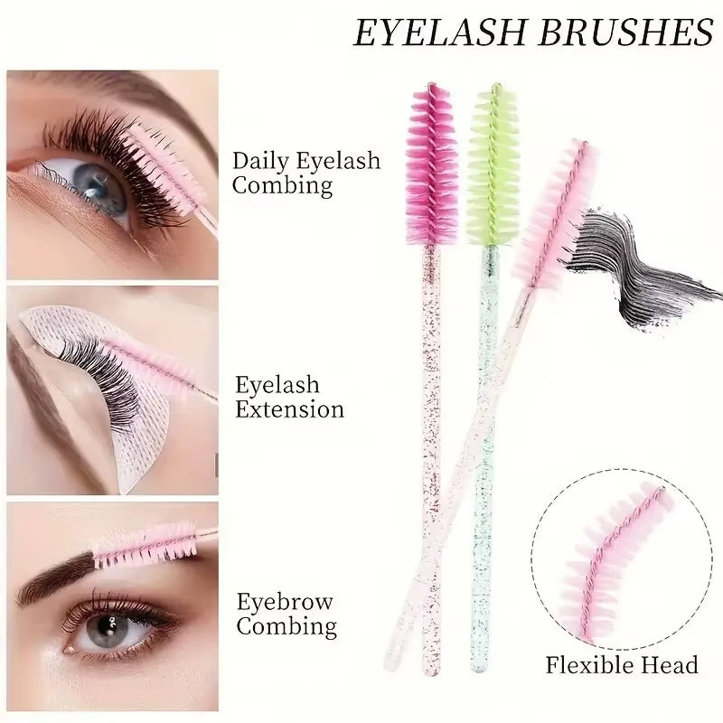 50Pcs Multifunctional Color Eyelash Comb Makeup Brush Eyebrow Comb Dual-Purpose Spiral Brush Grafted Eyelashes Beauty Tools