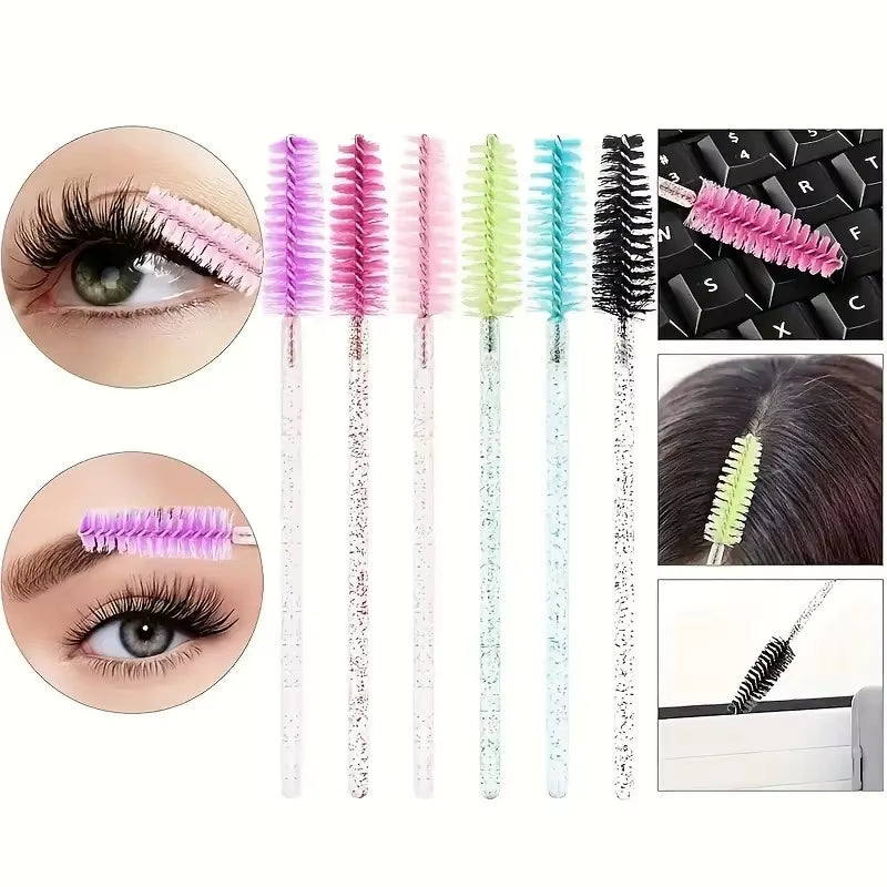 50Pcs Multifunctional Color Eyelash Comb Makeup Brush Eyebrow Comb Dual-Purpose Spiral Brush Grafted Eyelashes Beauty Tools