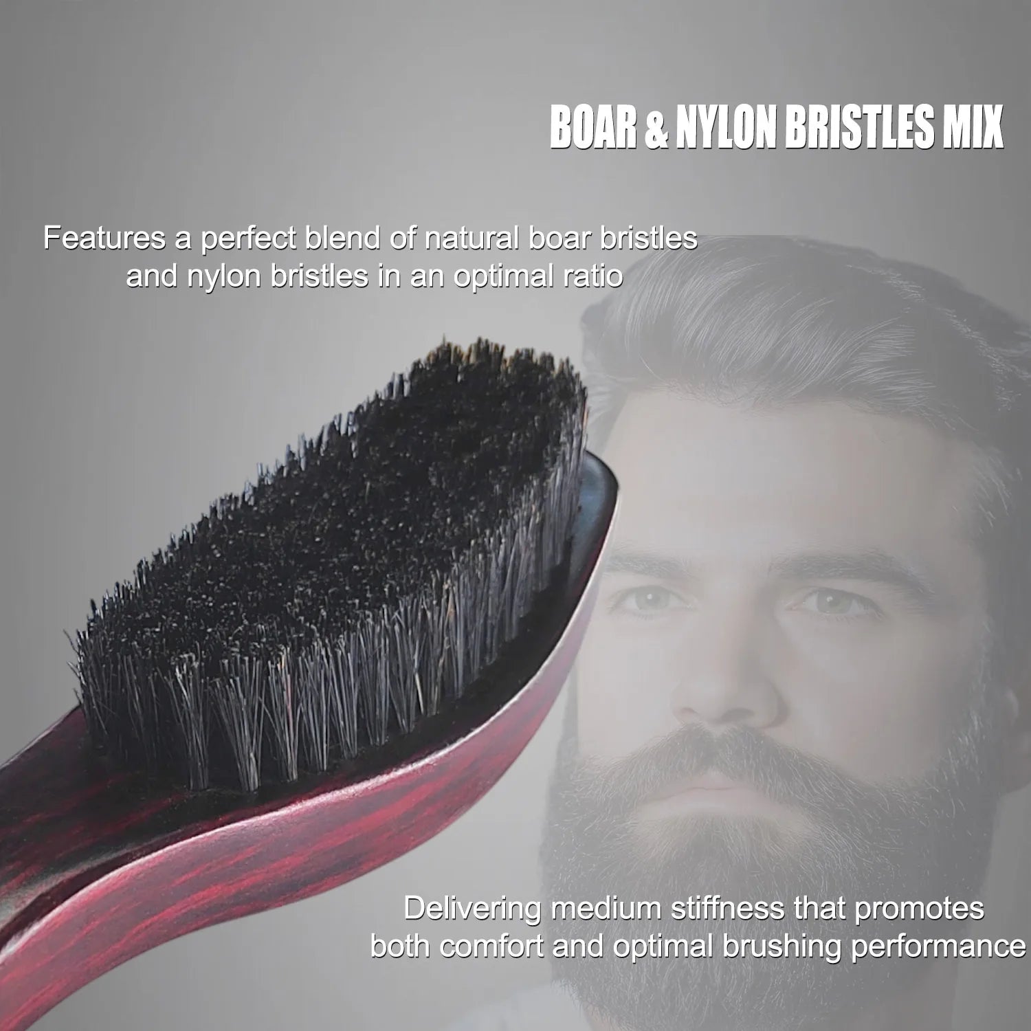 Gracemen 360 Wave Brush Curved Wooden Handle Hair Beard Brush Medium Stiffness Nylon + Boar Bristles for Men
