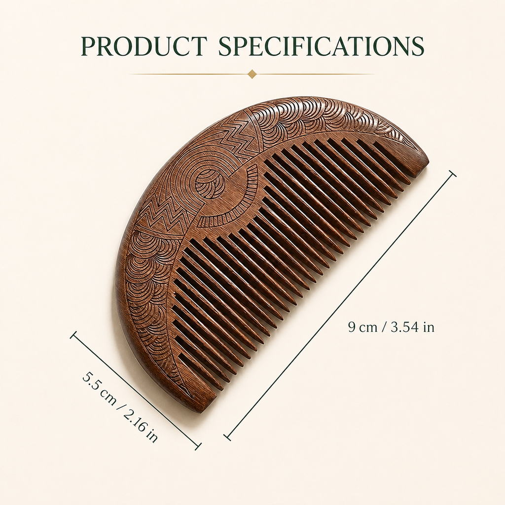 Natural Sandalwood Comb | Wide-Tooth Detangler for Healthy Hair & Scalp