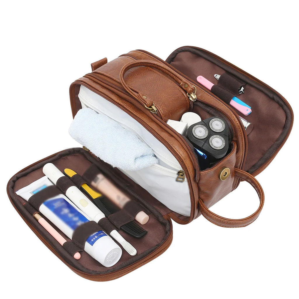 1Pc Travel Toiletry Bag for Men,Large Shaving Dopp Kit Water-resistant Bathroom Toiletries Organizer PU Leather Cosmetic Bags