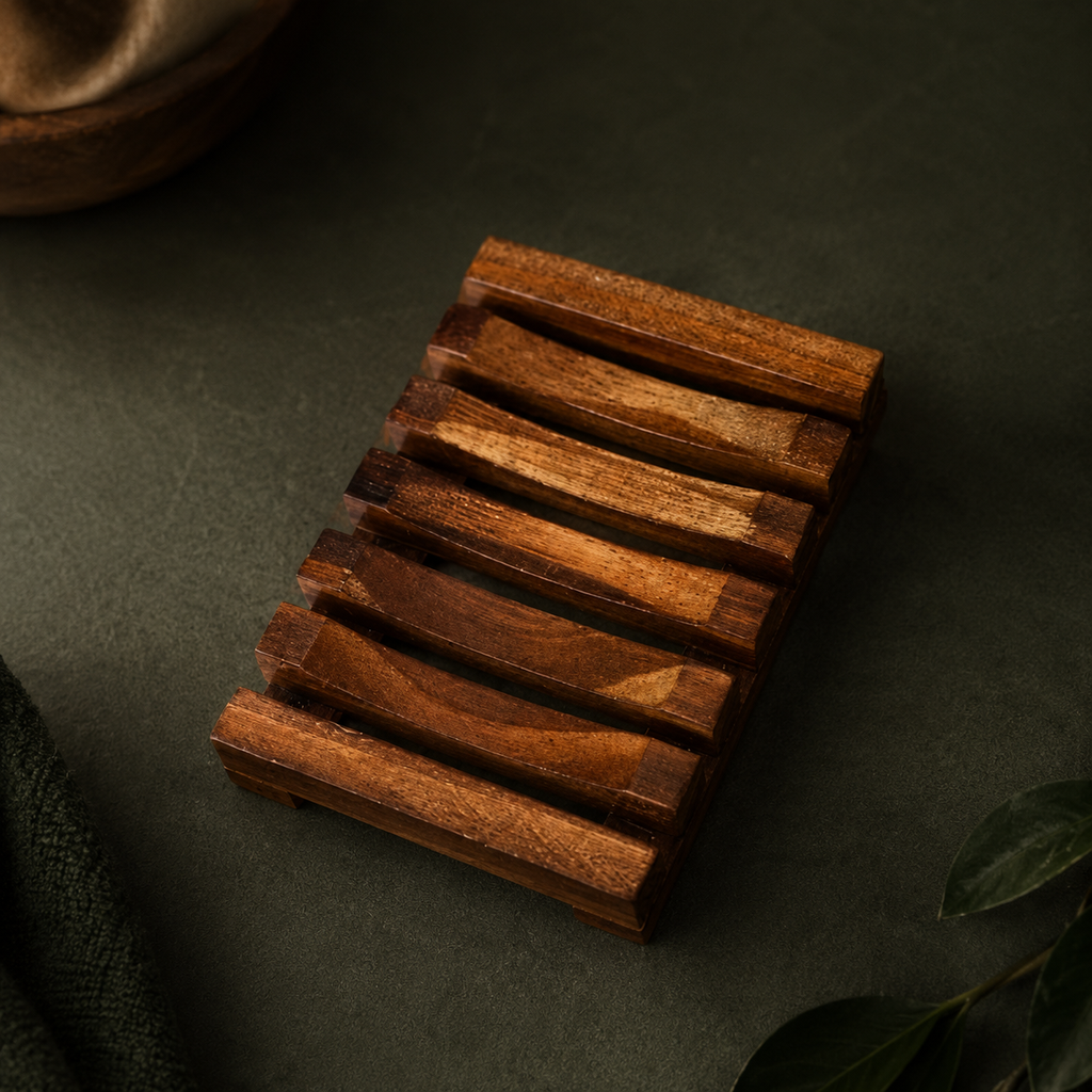 Bamboo Slat Soap Holder | Self-Draining Rack for Shower & Sink