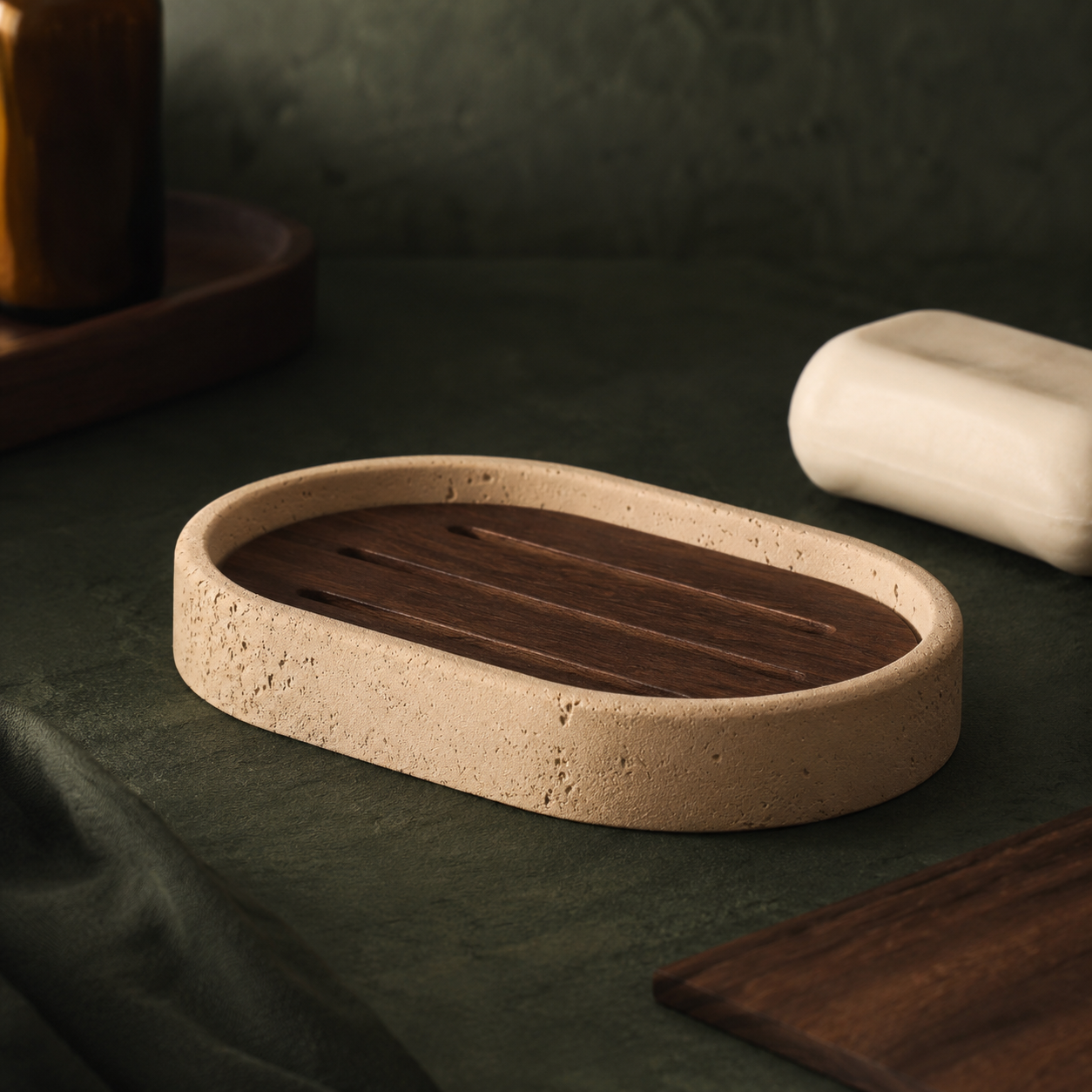 Travertine Stone Soap Dish | Self-Draining Bathroom Accessory