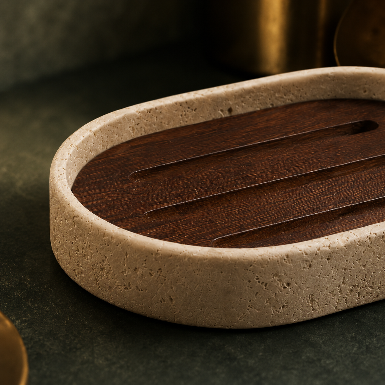 Travertine Stone Soap Dish | Self-Draining Bathroom Accessory
