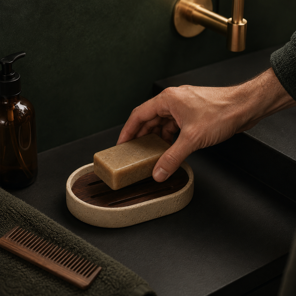 Travertine Stone Soap Dish | Self-Draining Bathroom Accessory