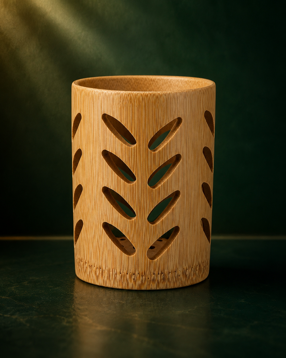 Eco Bamboo Vanity Organizer | Quick-Dry Toothbrush & Makeup Brush Cup