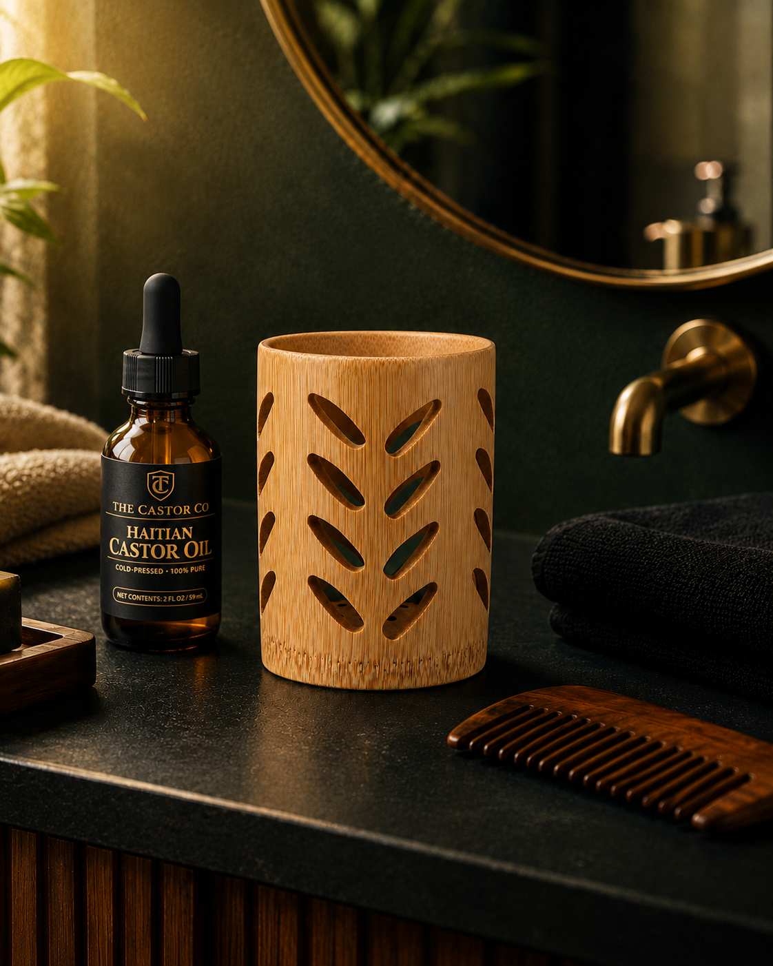 Eco Bamboo Vanity Organizer | Quick-Dry Toothbrush & Makeup Brush Cup