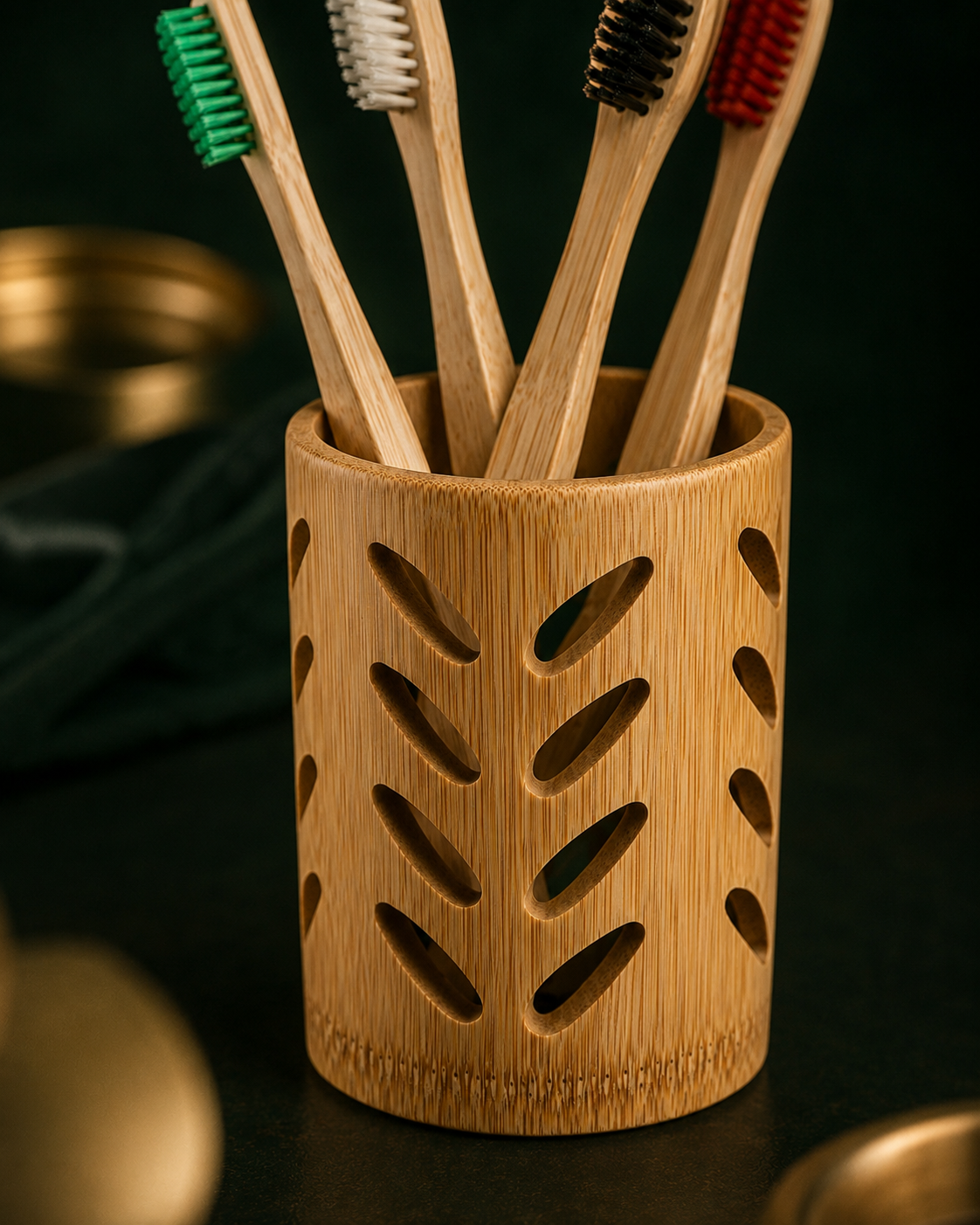 Eco Bamboo Vanity Organizer | Quick-Dry Toothbrush & Makeup Brush Cup